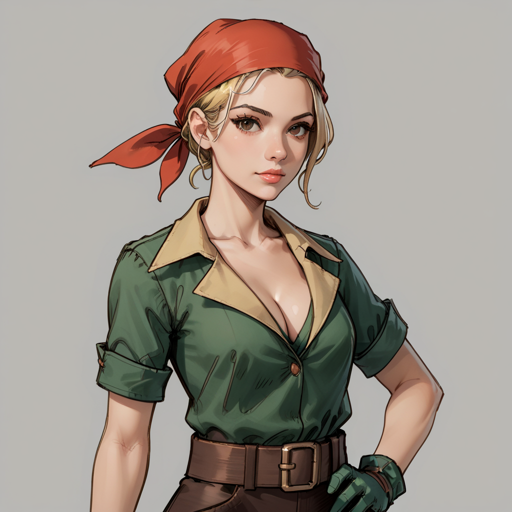 00006-3325128289-fftthief, 1girl, solo, gloves, blonde hair, bandana, shirt, cleavage, green shirt  _lora_Final_Fantasy_Tactics_Thief_.5_ fftthie.png